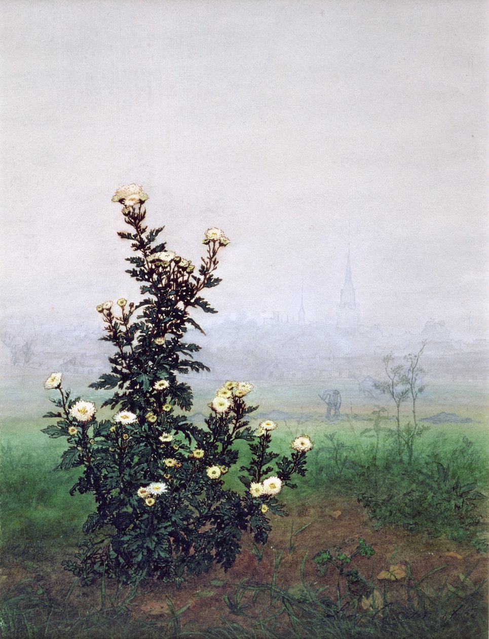 Flowering Chrysanthemum with Worker by Léon Bonvin
