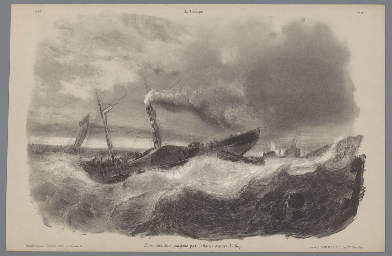 Paddle Steamer in the Storm (series title: Scenes of Rural Life, La Campagne. Varied Studies with Two Pencils) by Léon Jean Baptiste Sabatier