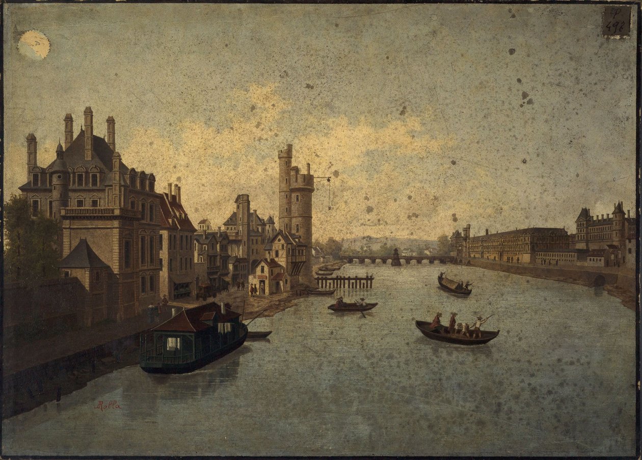 Hotel de Conti, Tour de Nesle, Louvre, seen from Pont-Neuf, present-day 1st and 6th arrondissements (circa 1885 -1895) by Léon Rolla
