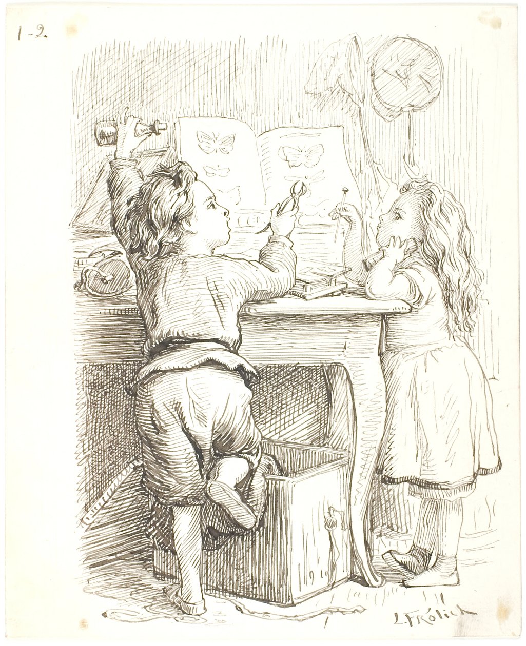 The Two Children Preparing Butterflies by Lorenz Frølich