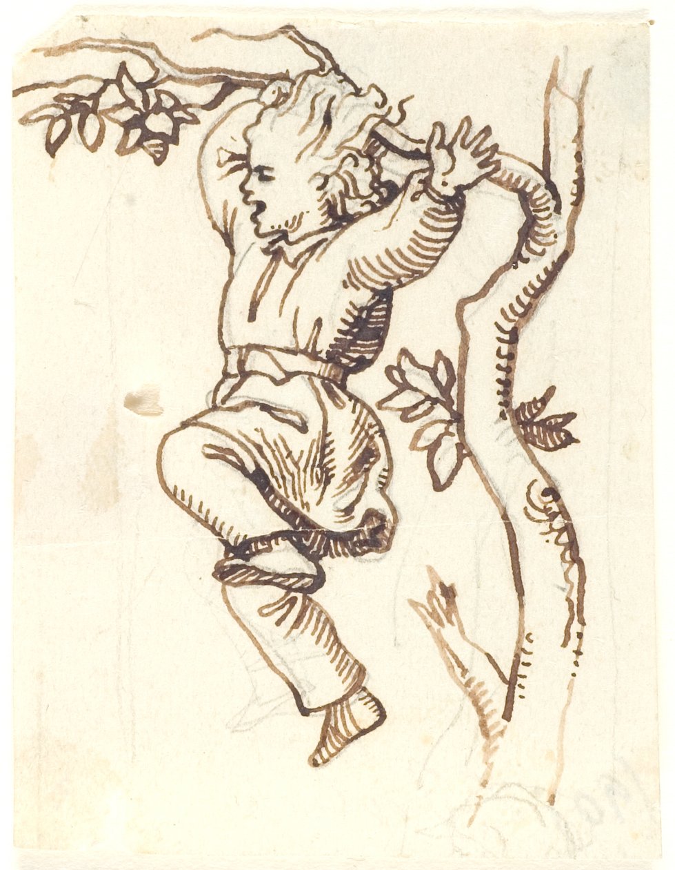 Boy Hanging on a Branch in a Tree by Lorenz Frølich