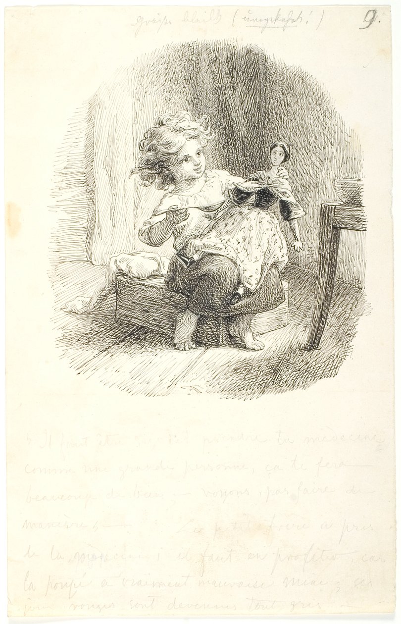 Little Girl Giving Her Doll Medicine by Lorenz Frølich