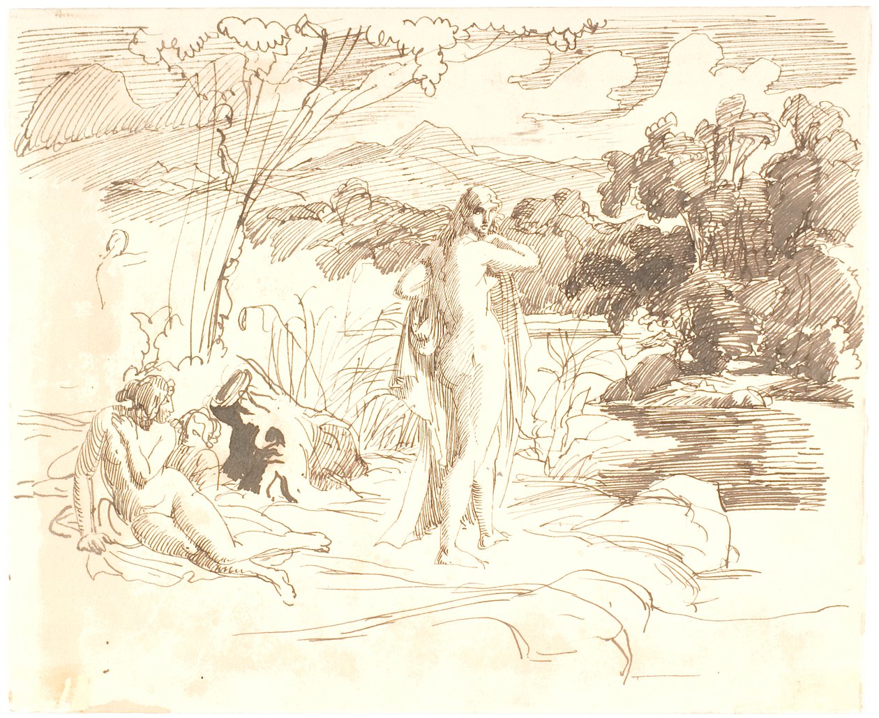 Three Bathing Women by a Lake by Lorenz Frølich