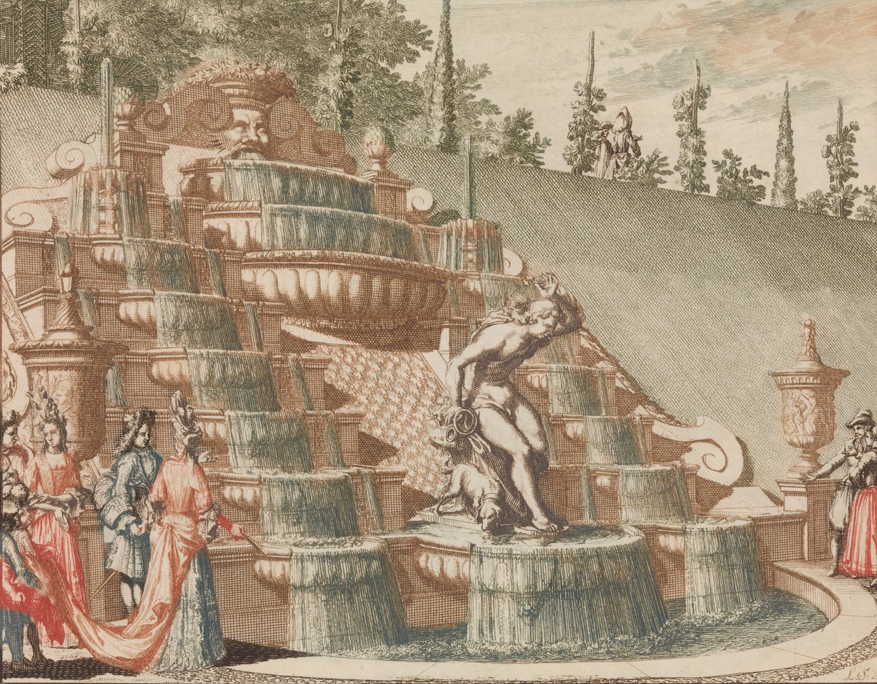 De Cascade van Narcissus, aan de Oost-zyde van de Groote Tuin, in: Tooneel Der Voornaamst by Lorenz Scherm