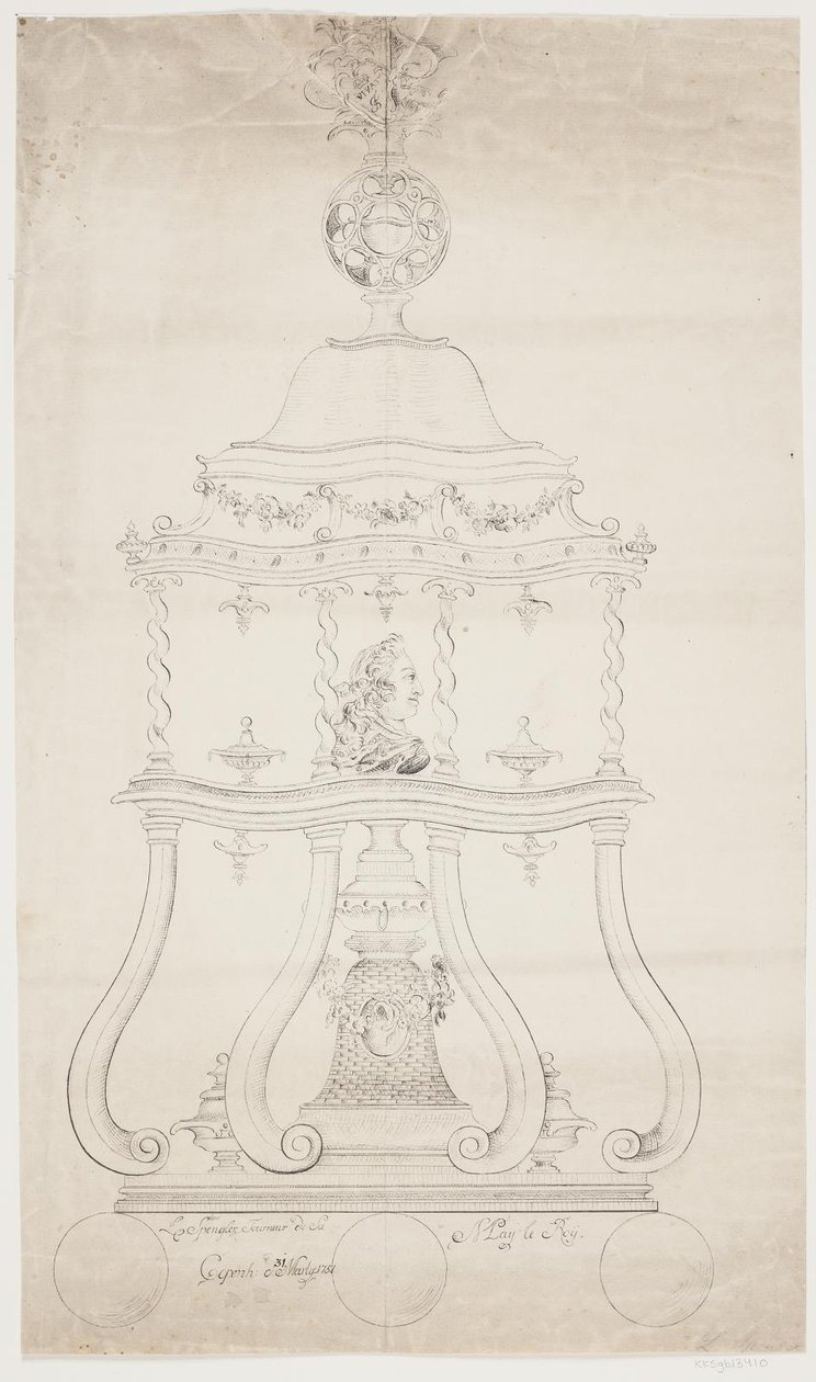 Draft for a Turned Stand with Bust of Frederik V by Lorenz Spengler