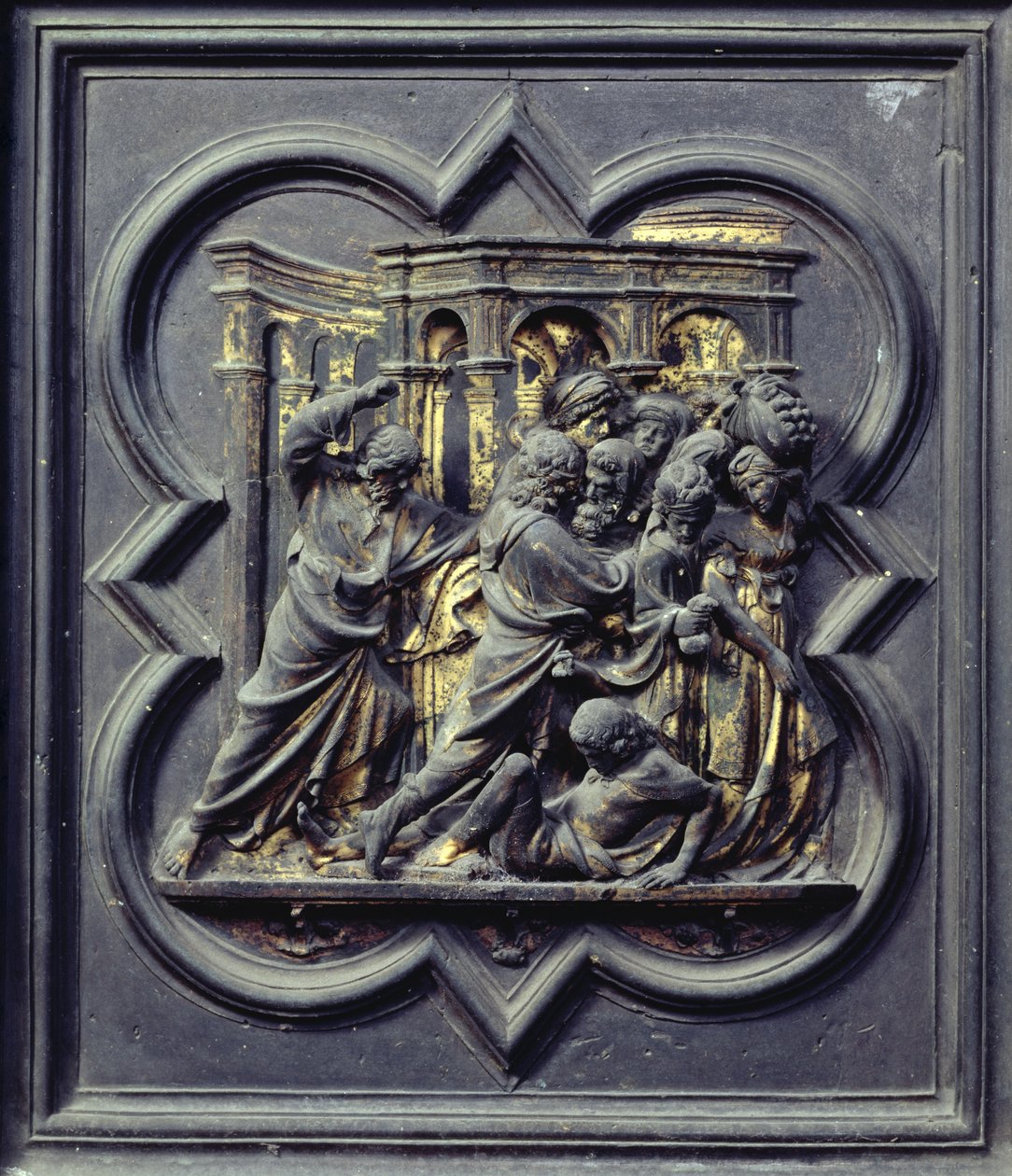 Christ Chasing the Merchants from the Temple, seventh panel of the North Doors of the Baptistery of San Giovanni by Lorenzo Ghiberti