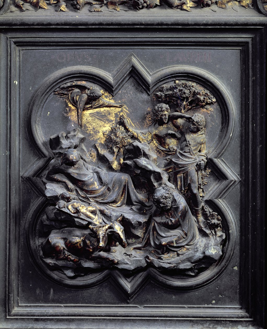 The Nativity, second panel of the North Doors of the Baptistery of San Giovanni, 1403-24 by Lorenzo Ghiberti