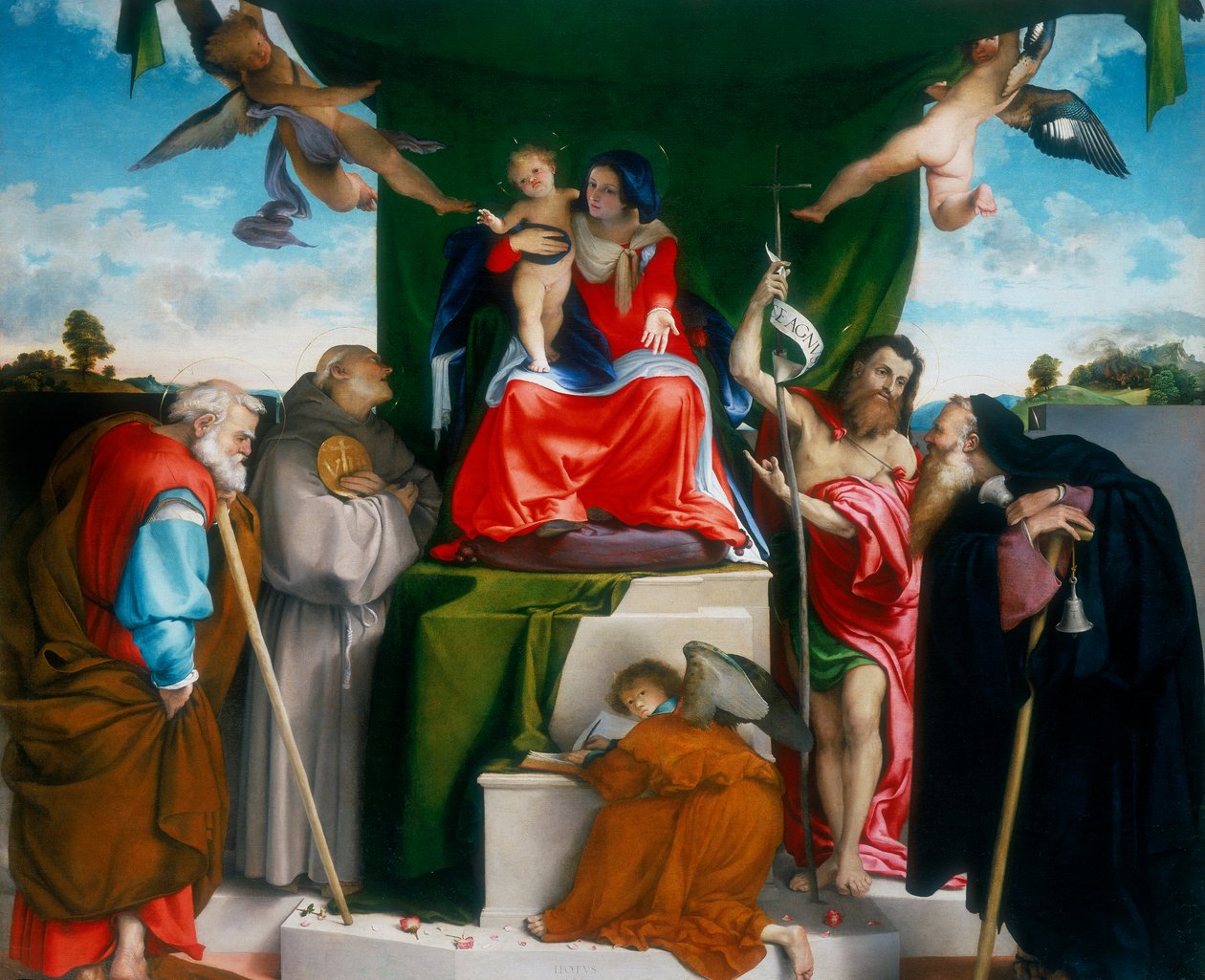 Madonna and Child Enthroned with Angels and Saints by Lorenzo Lotto