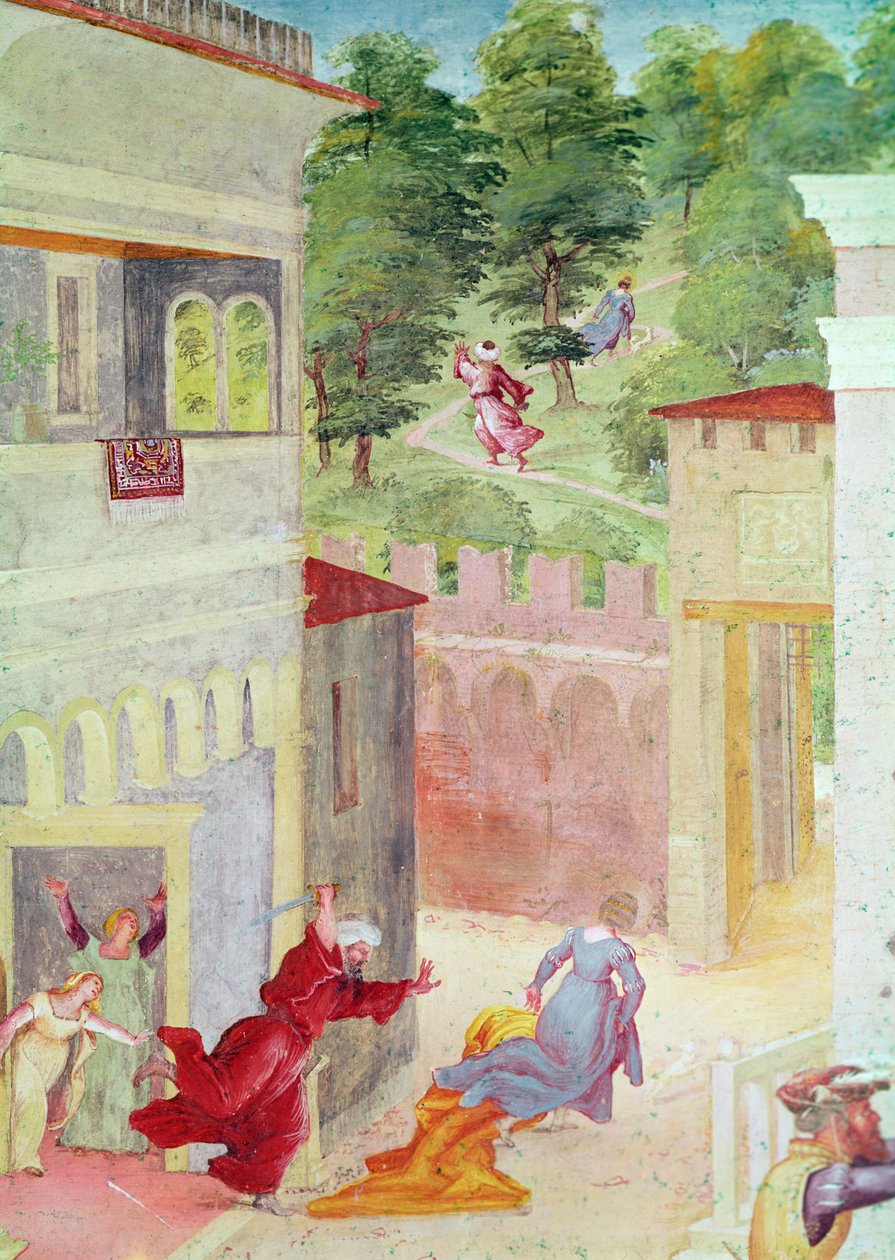 Scenes from the Life of St. Barbara (detail), St. Barbara being threatened by her father by Lorenzo Lotto