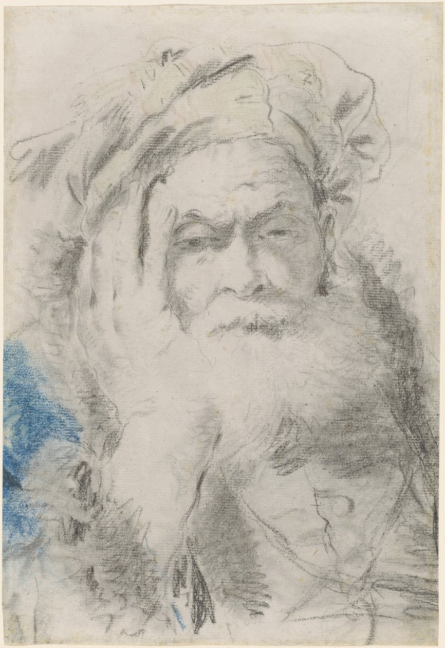 A Bearded Old Man Leaning His Head on His Hand by Lorenzo Baldissera Tiepolo