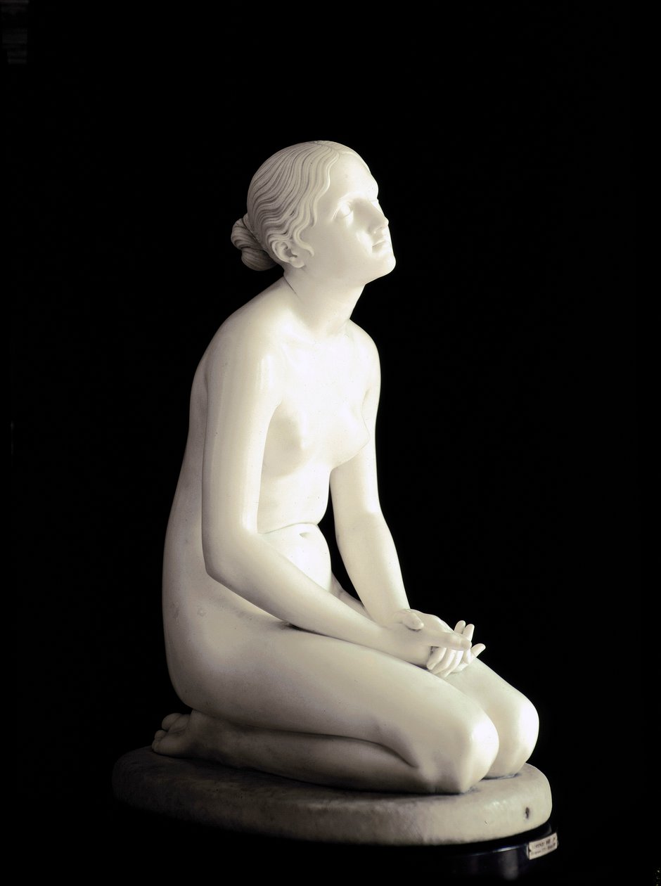 Trust in God Young girl kneels her gaze turns to heaven in prayer. Marble sculpture by Lorenzo Bartolini 1835 Milan, Museo Poldi-Pezzoli by Lorenzo Bartolini