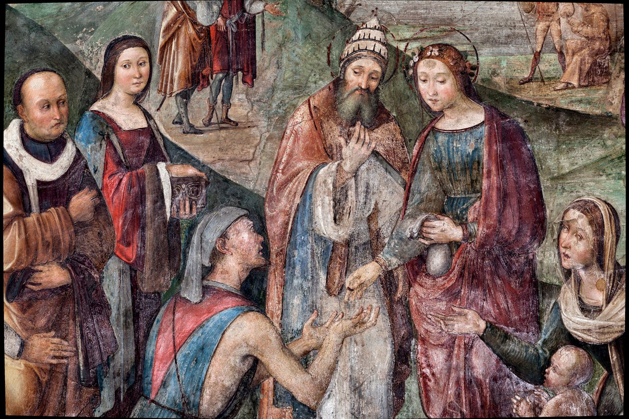 Saint Cecilia gives her possessions to the poor (detail) by Lorenzo Costa