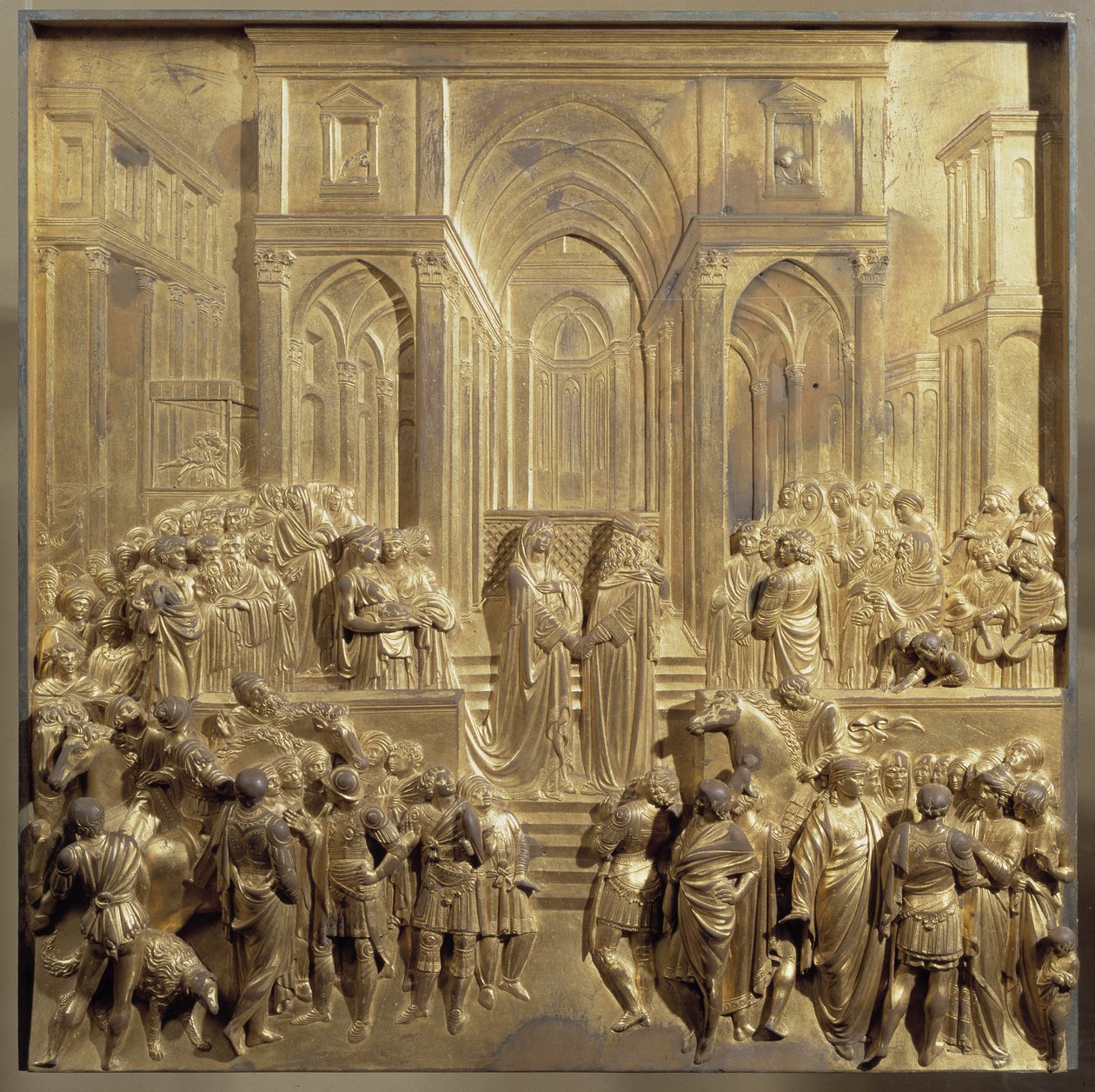 The Meeting of King Solomon and the Queen of Sheba (original panel of the door of Paradise) by Lorenzo Ghiberti