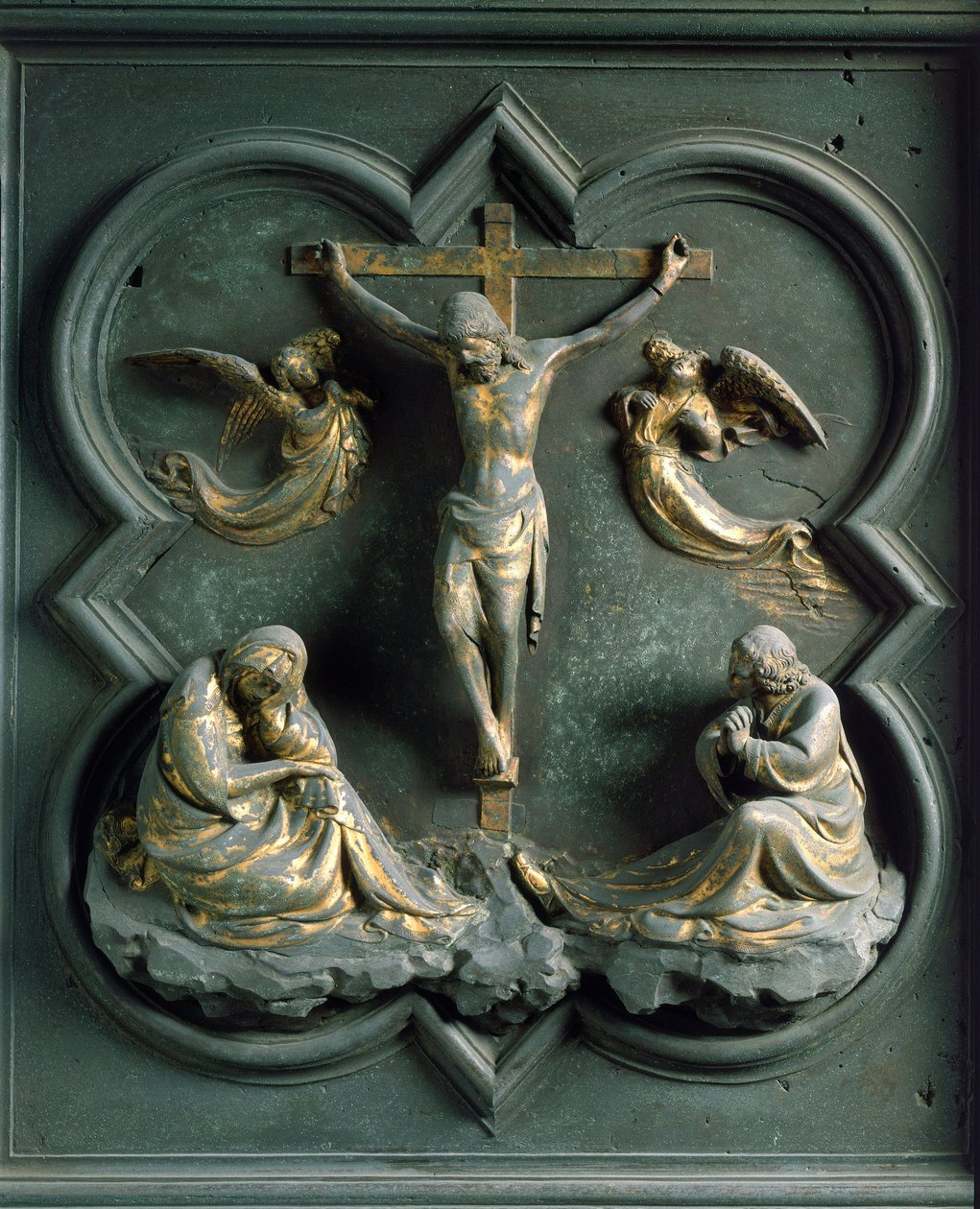 North Gate (called Gate of the Cross, in the North), exterior detail: The Crucifixion. Bronze sculpture made by Lorenzo Ghiberti by Lorenzo Ghiberti