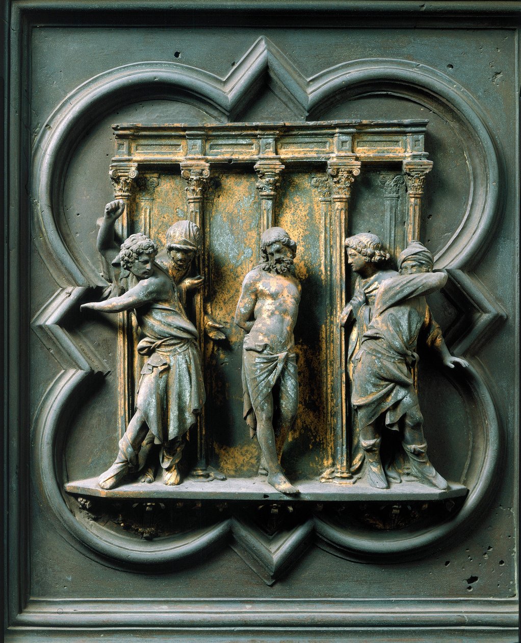 North Gate (called Gate of the Cross, in the North), exterior detail: The Flagellation. Bronze sculpture made by Lorenzo Ghiberti by Lorenzo Ghiberti