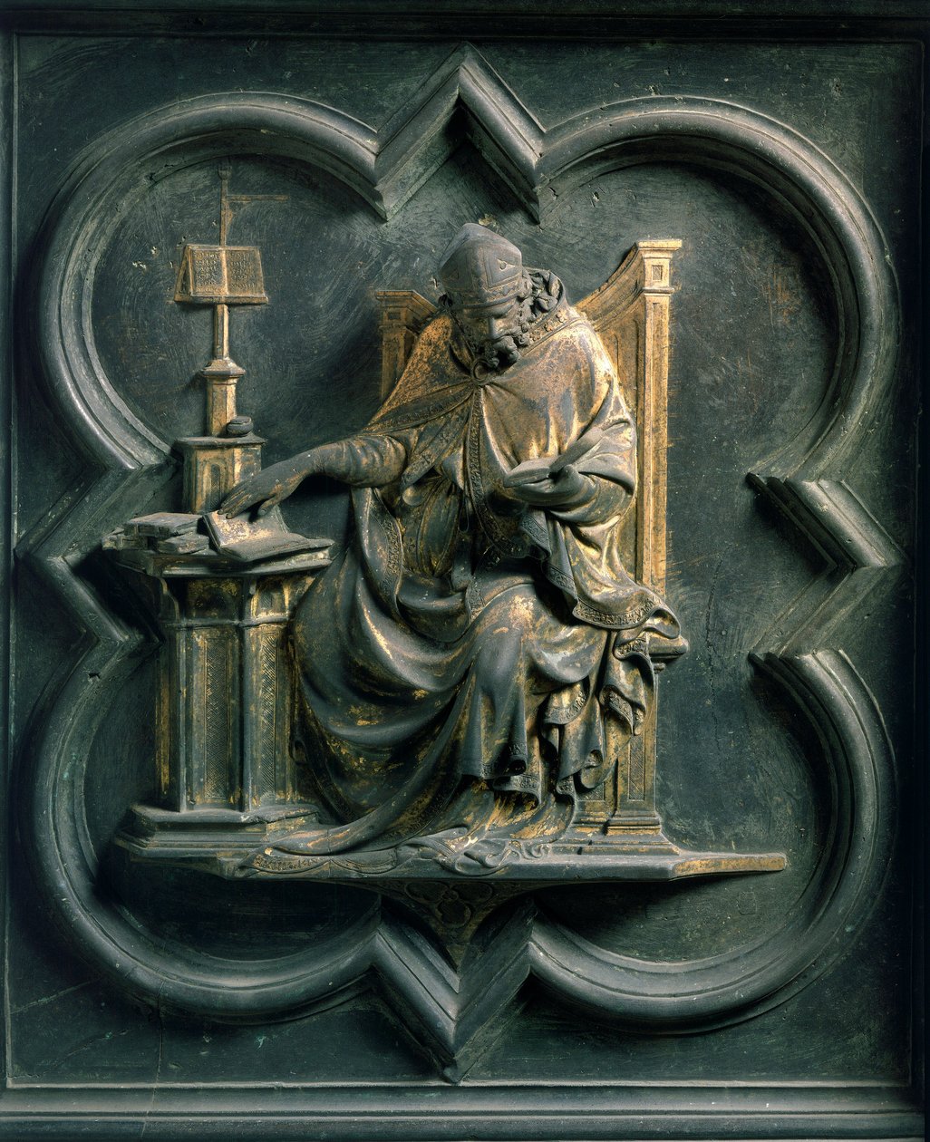 North Porte, exterior detail: Saint Ambrose. Bronze sculpture by Lorenzo Ghiberti by Lorenzo Ghiberti