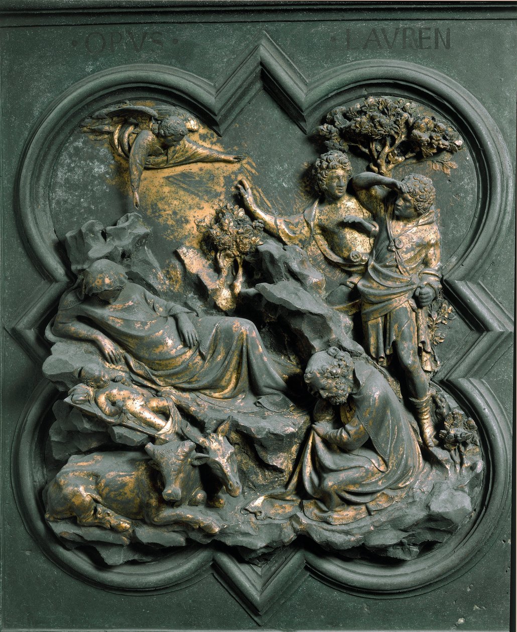 North Porte, exterior detail: The Nativity. Bronze sculpture by Lorenzo Ghiberti by Lorenzo Ghiberti