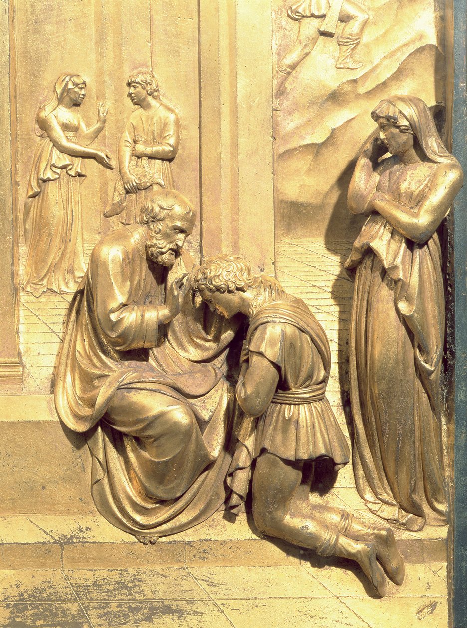 The Story of Jacob and Esau, detail of Isaac Blessing Jacob, from the original panel from the East Doors of the Baptistery, 1425-52 (post restoration) by Lorenzo Ghiberti