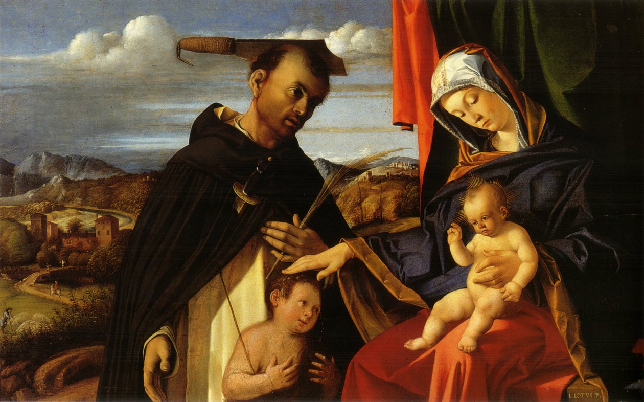 Madonna and Child with the Young St John the Baptist and St Peter Martyr by Lorenzo Lotto