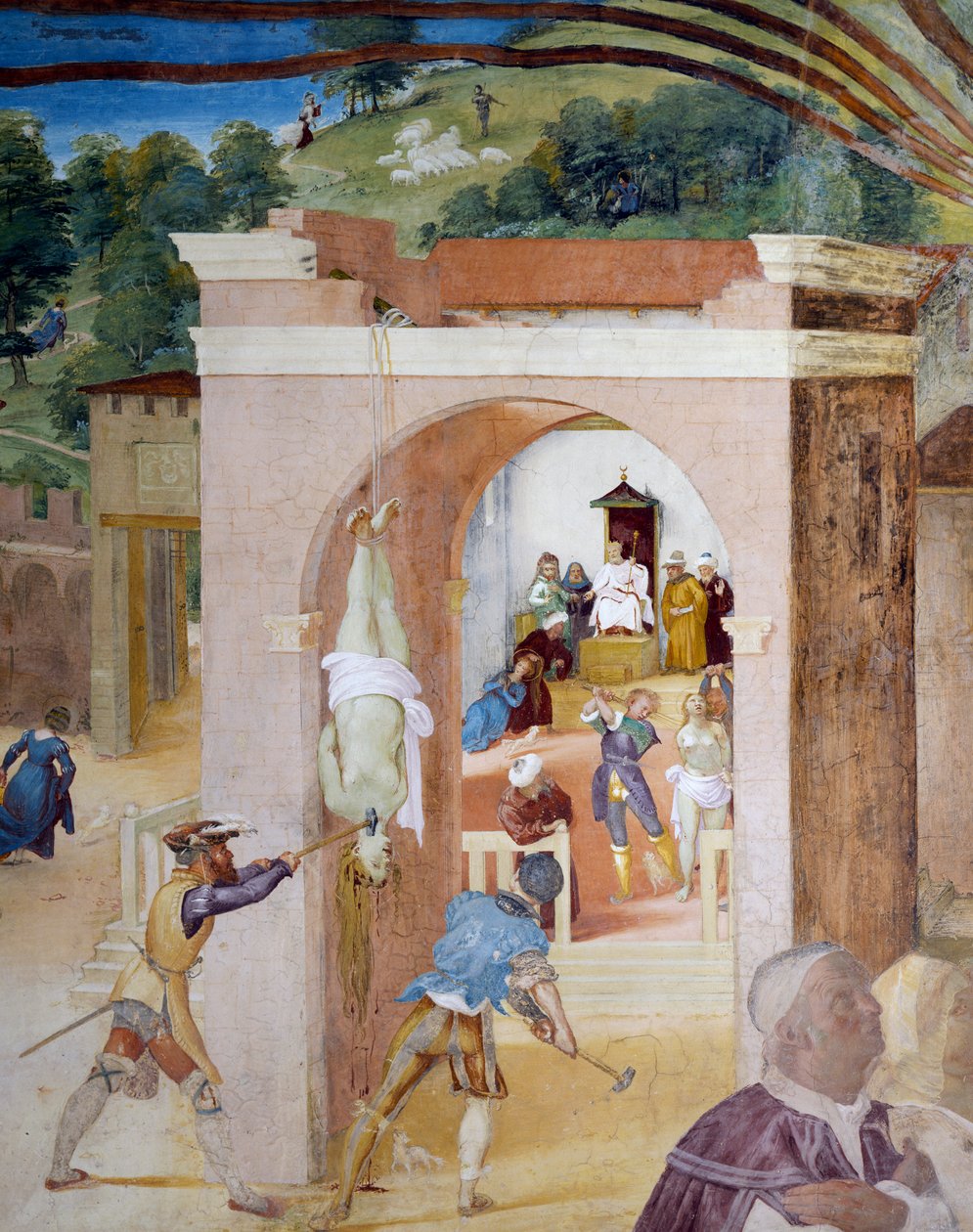 Santa Barbara on Trial Before Magistrate Martian (detail) by Lorenzo Lotto
