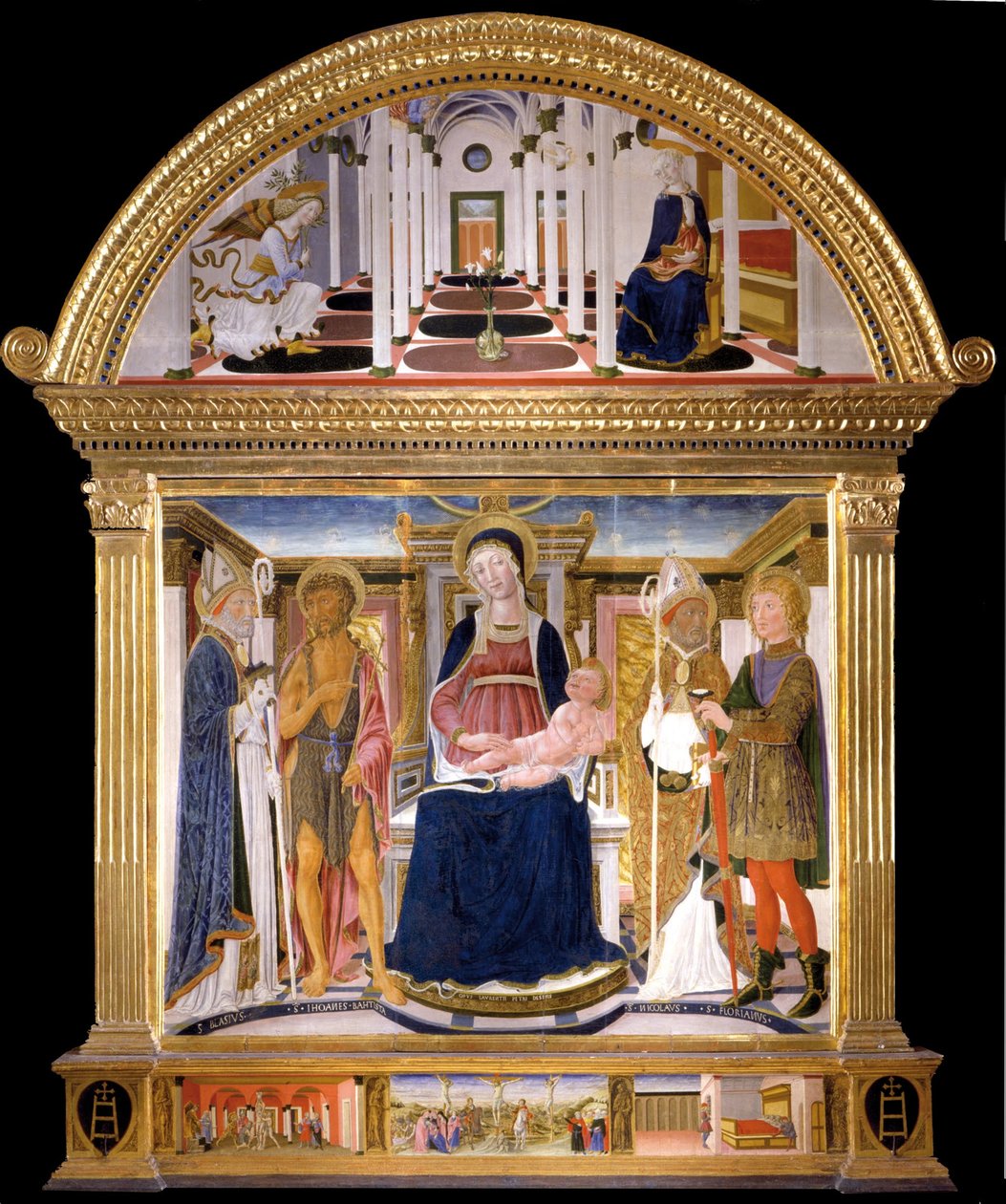 Madonna with Child and Saints Blaise, John the Baptist, Nicholas and Florian. The Annunciation by Lorenzo di Pietro