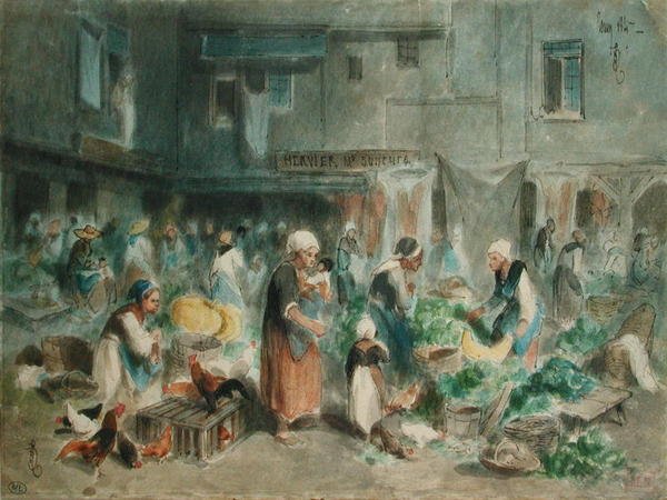 Market in the Town Square, 1847 by Louis Adolphe Hervier