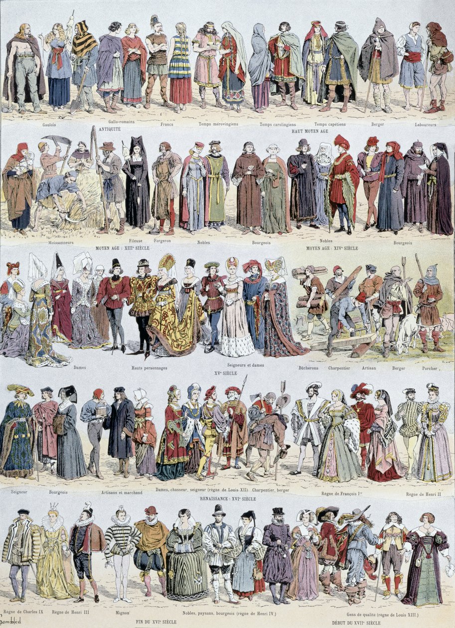 Pictorial history of clothing in Ancient Gaul and in France up to the beginning of the seventeenth century, published by Larousse, 1929 by Louis Charles Bombled