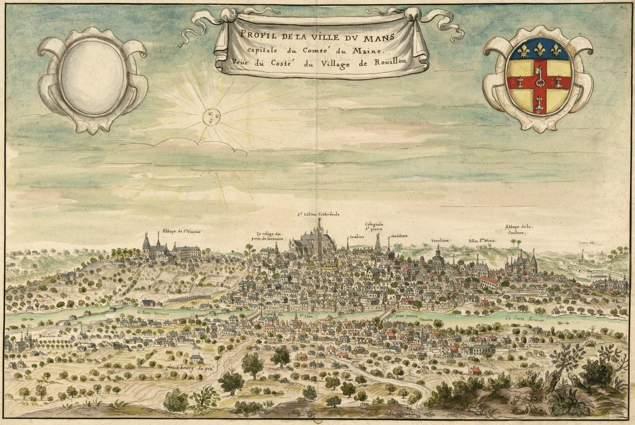 Profile of the City of Le Mans, Capital of the County of Maine. View from the Side of the Village of Rouillon by Louis Boudan