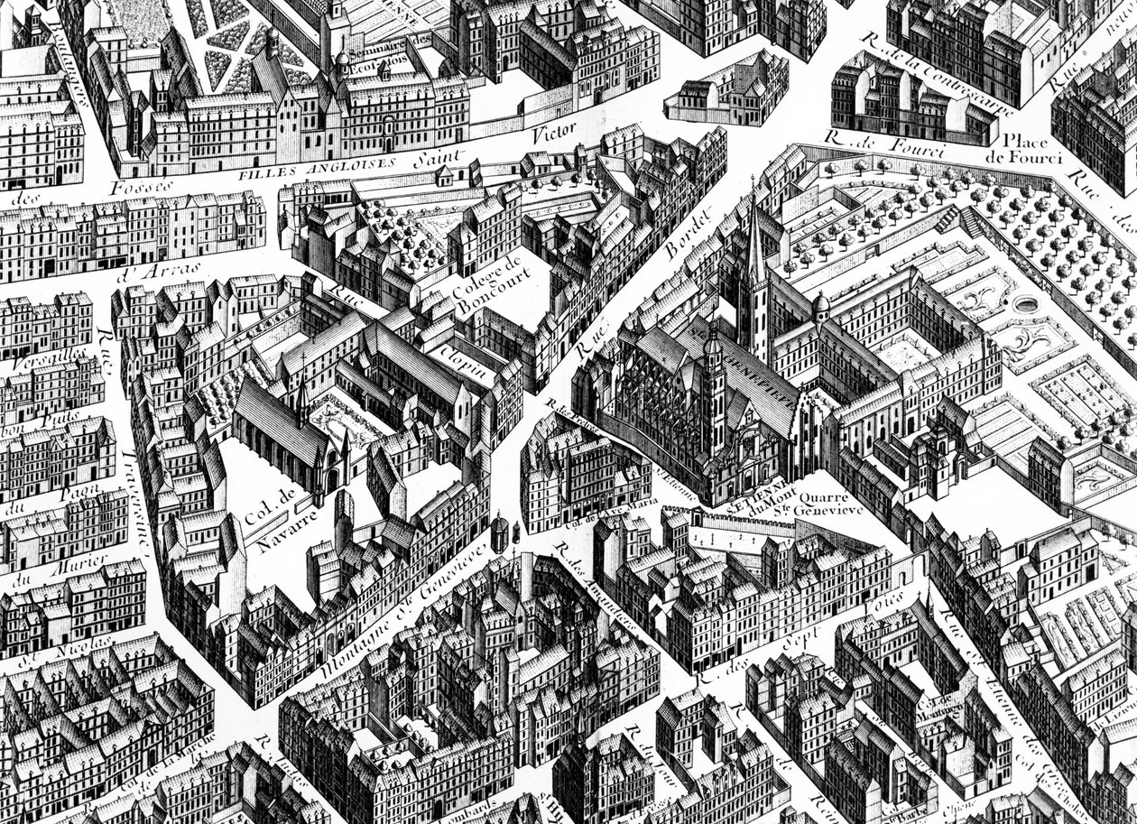 The Sainte-Geneviève area, Paris, detail from the Plan of Paris, known as the Plan de Turgot, engraved by Claude Lucas (detail) by Louis Bretez