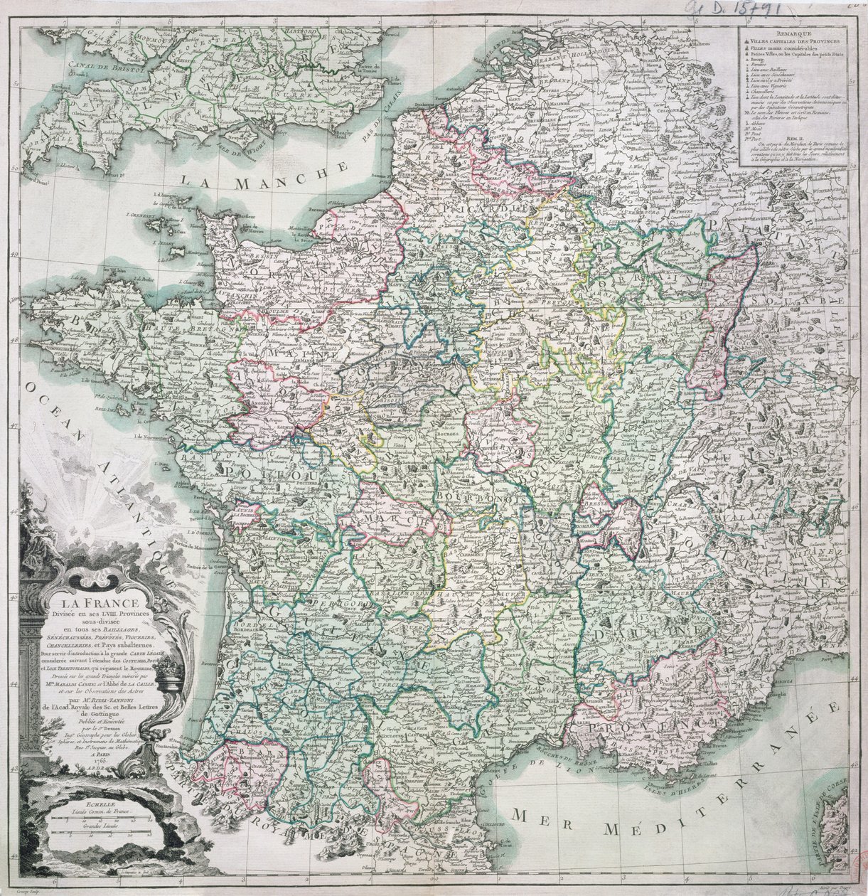 Map of France as Divided into 58 Provinces by Louis Charles Desnos