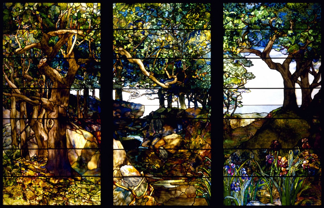 A Wooded Landscape in Three Panels by Louis Comfort Tiffany