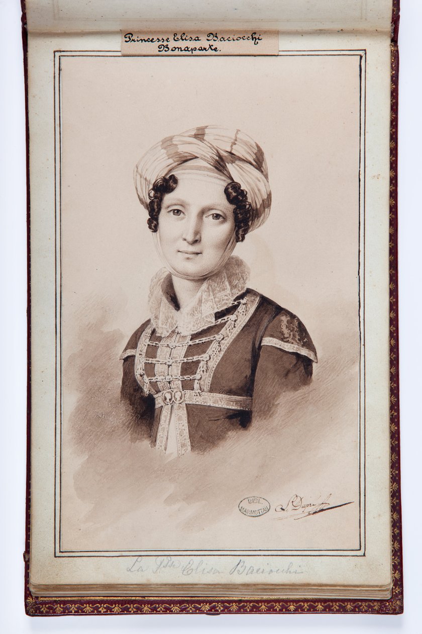 Portrait of Elisa Bonaparte, Princess Baciocchi, Illustration from the Small Album of Elisa Bonaparte by Louis Dupré