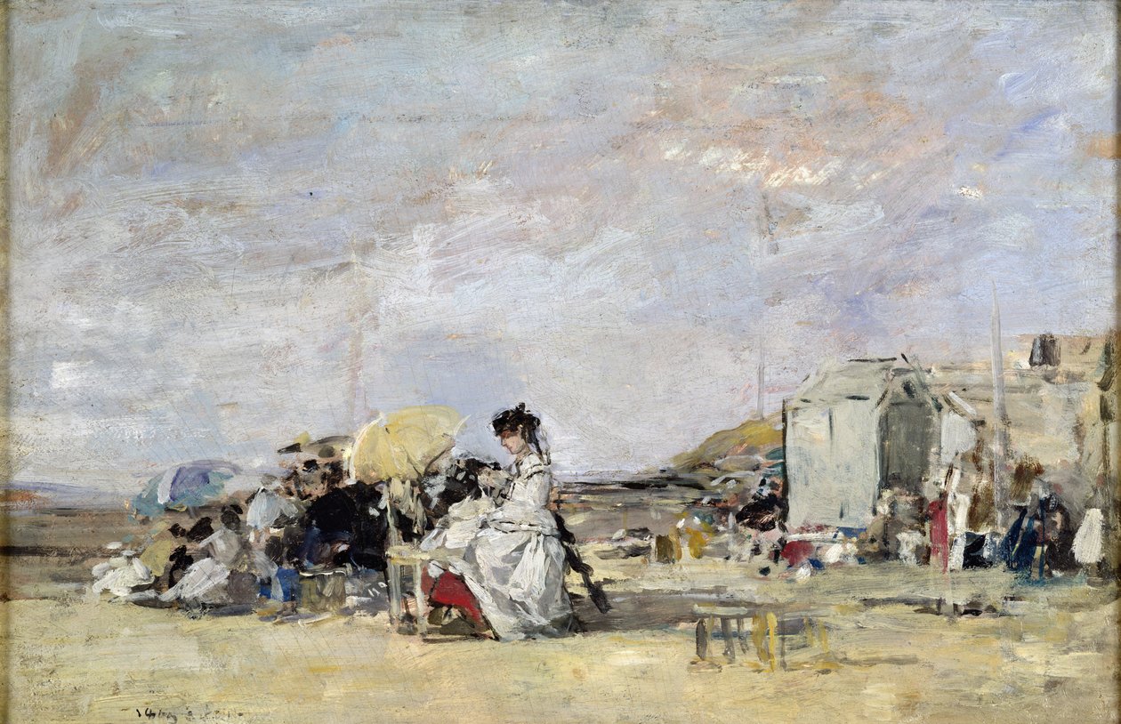 Woman in White on the Beach at Trouville, 1869 by Eugene Louis Boudin