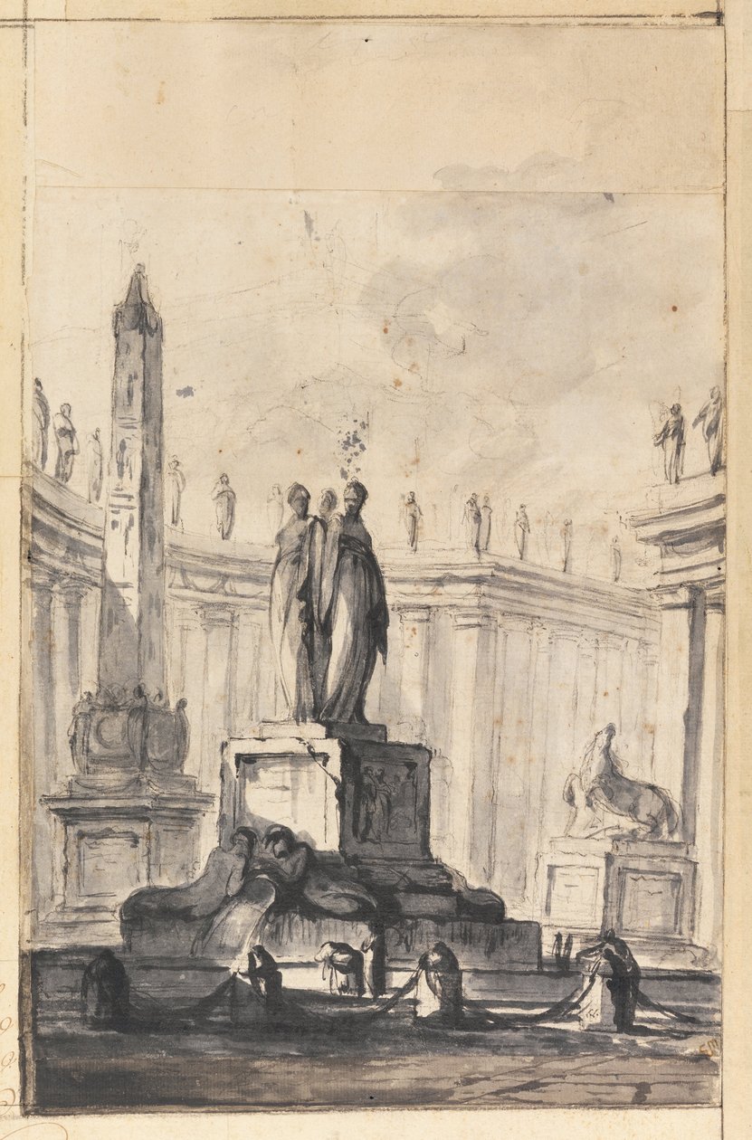 Architectural Fantasy with Fountain and Obelisk by Louis Joseph Le Lorrain