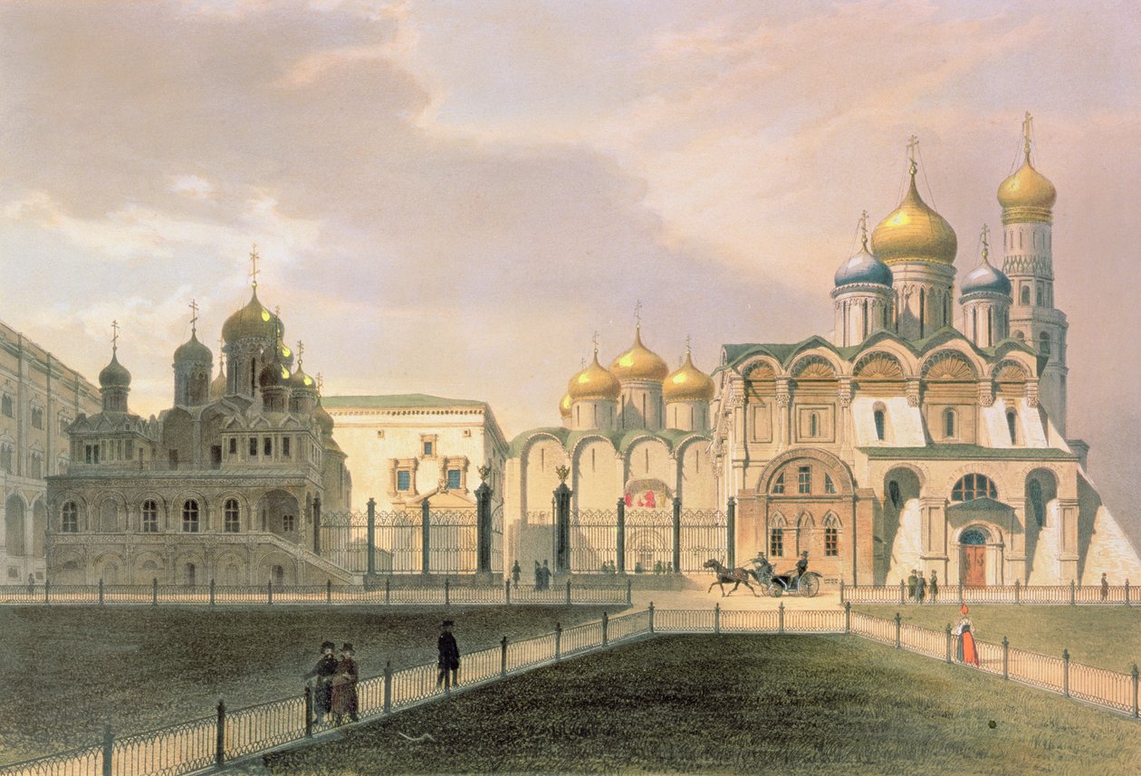 View of the Cathedrals in the Moscow Kremlin, printed by Lemercier, Paris by Louis Jules Arnout