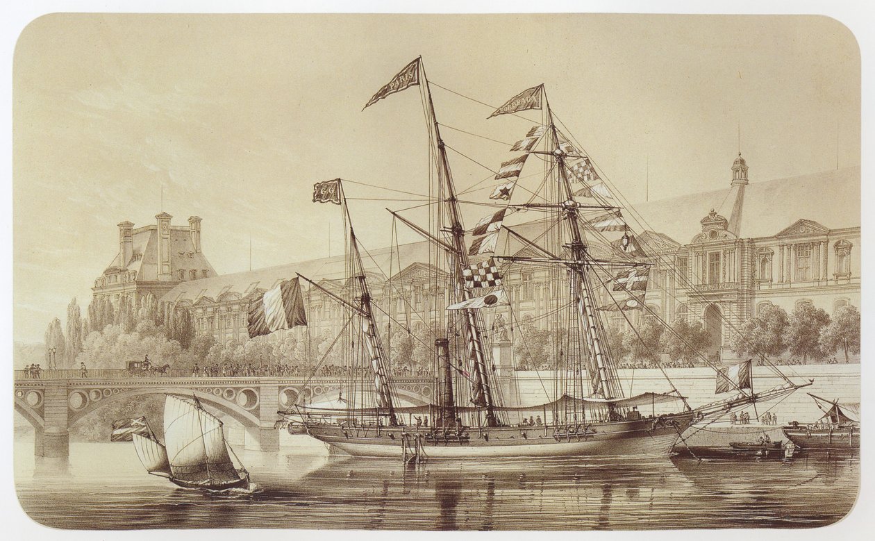 The Sole, first long-range propeller ship, anchored in front of the Tuileries in Paris by Louis Le Breton