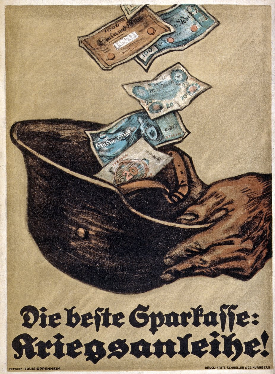 WW1 German War Loan poster, The Best Savings Bank: War Loan!, c.1914-18 by Louis Oppenheim
