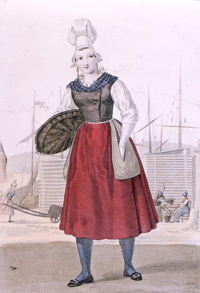 Traditional costume of a fish seller of Dieppe, engraved by Gatine by Louis Marie (after) Lante