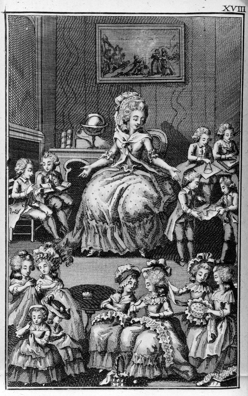 Illustration by Louis Binet (1744-1800) for the book by Nicolas Edme Restif de La Bretonne Les Parisiennes, or XL General Characters Taken in the Modern Moors, fit to serve a l