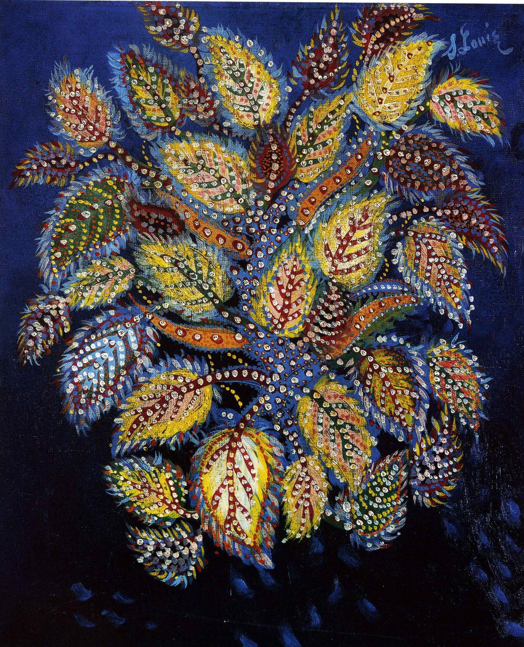 Mottled flowers on a blue ground by Louis
