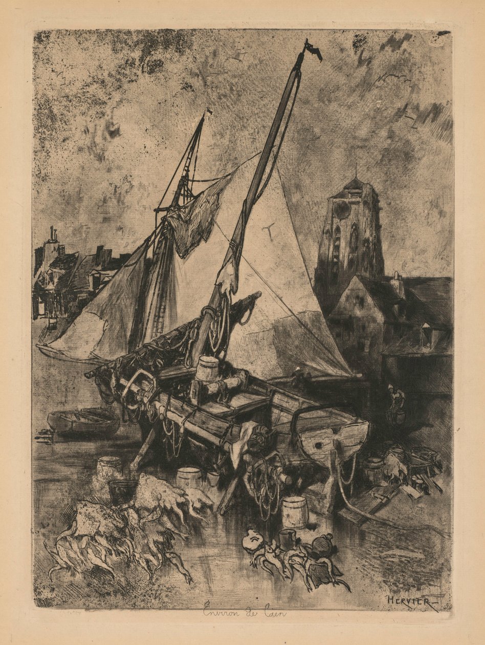 Fishing Boats, Normandy Environ de Caen by Louis Adolphe Hervier