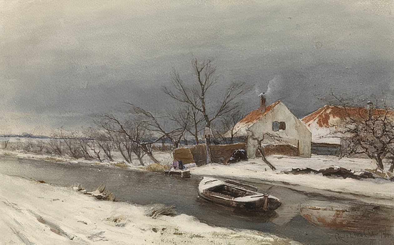 Winter Landscape with Houses and a Canal. 1874 by Louis Apol