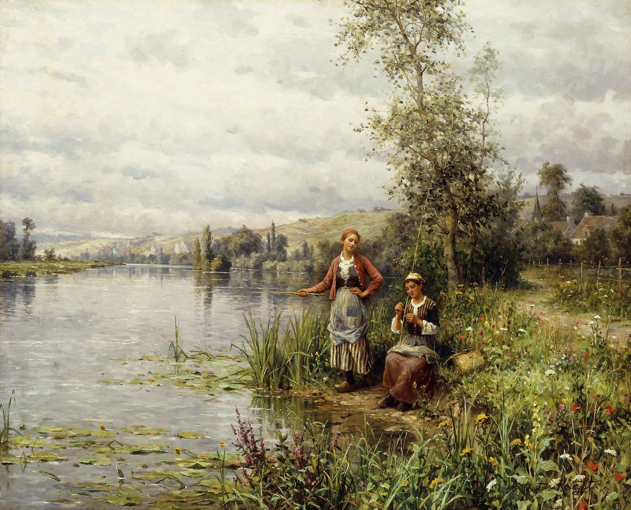 Country Women Fishing on a Summer Afternoon by Louis Aston Knight