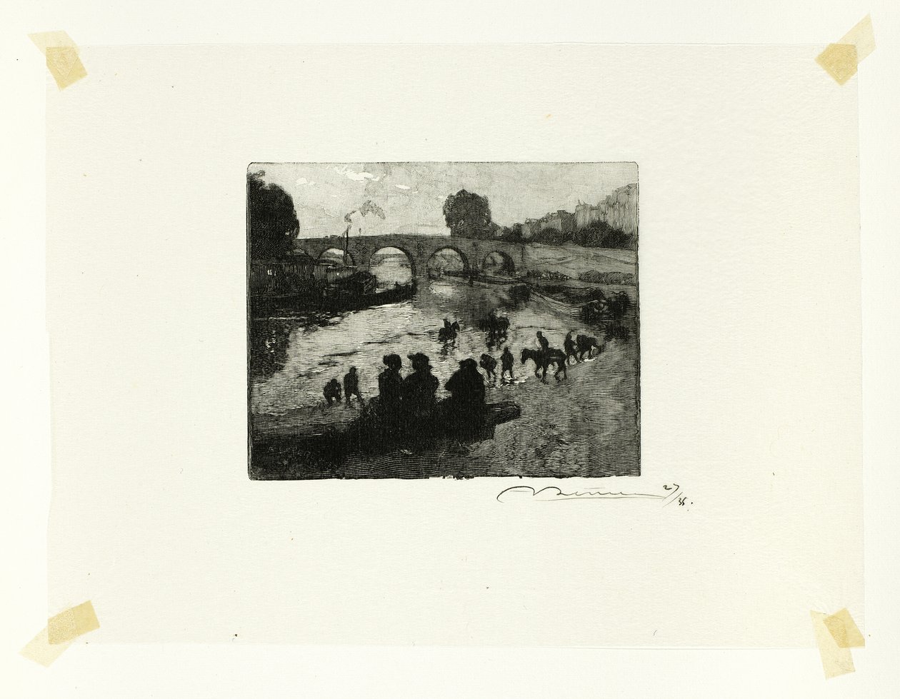 The Horse Pond at the Pont Marie, plate ten from Along the Seine and the Boulevards by Louis Auguste Lepère