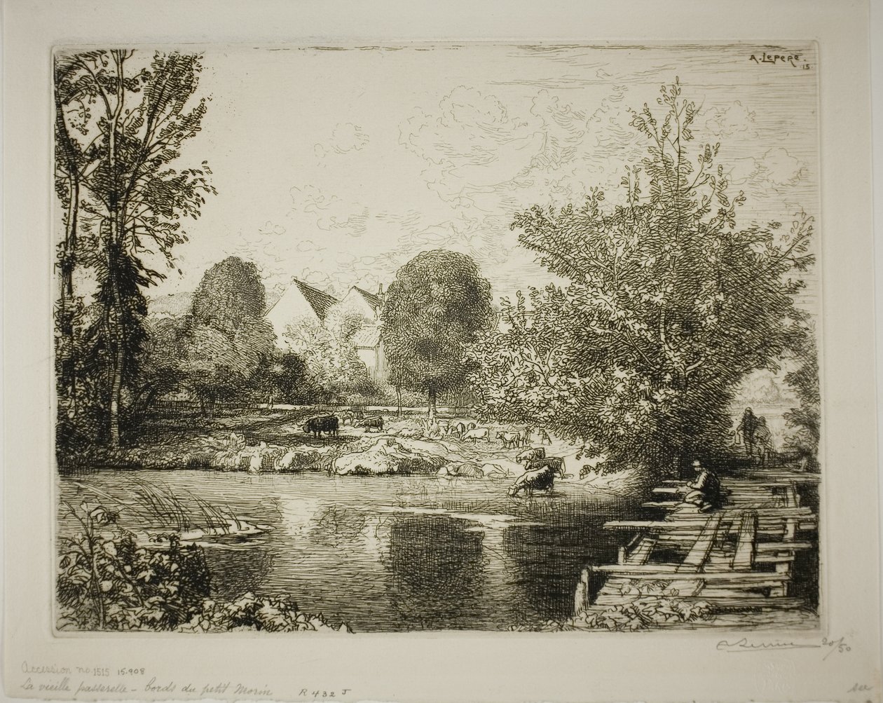 The Old Footbridge, Banks of the Petit Morin by Louis Auguste Lepère
