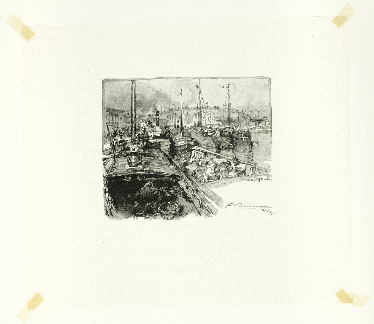Villette Dock, Plate Five from Along the Seine and the Boulevards by Louis Auguste Lepère