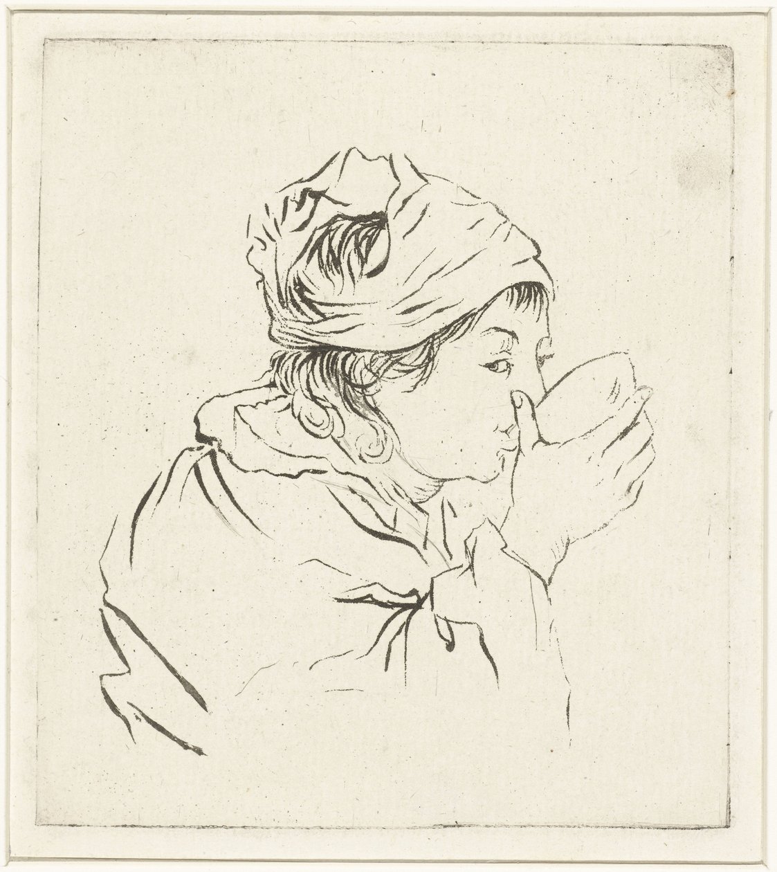 Bust of a Drinking Woman with Headscarf by Louis Bernard Coclers