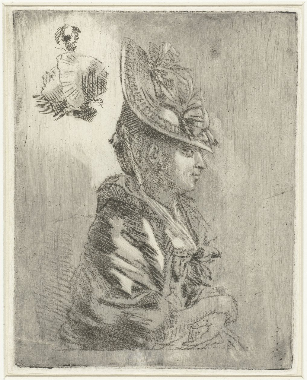 Study Sheet with the Portrait of a Young Woman with Hat and Two Smaller Portraits by Louis Bernard Coclers