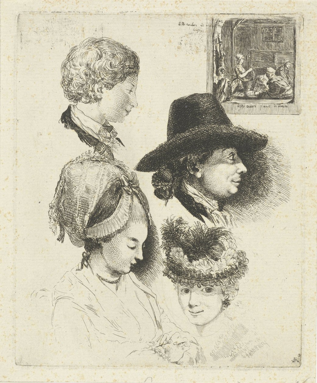 Study Sheet with Portraits of Louis Bernard Coclers and His Family by Louis Bernard Coclers