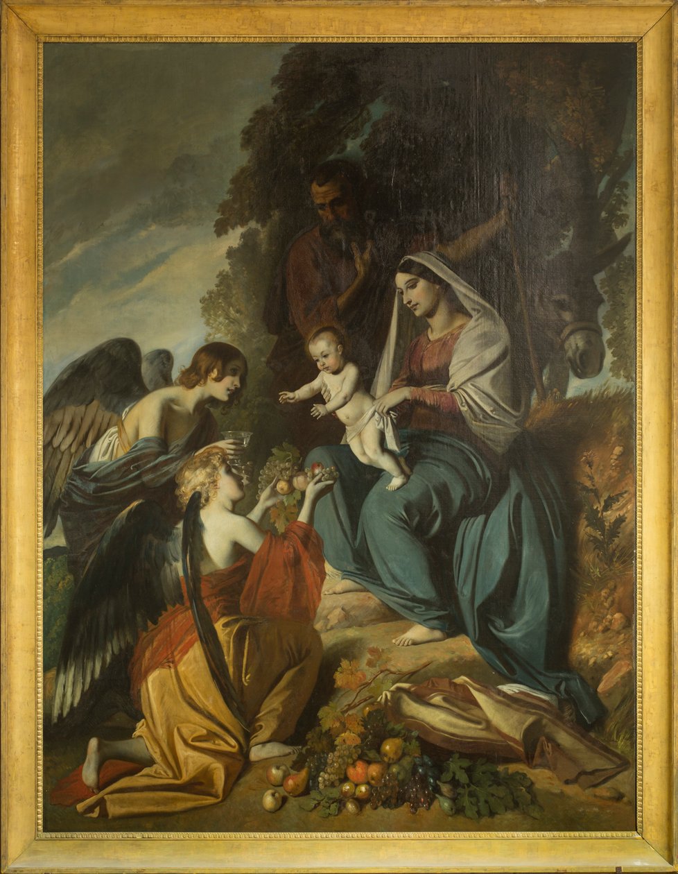 Angels feeding the Holy Family. Oil On Canvas by Louis Boulanger (1806-1867), nave of the Cathedral of Sens by Louis Boulanger